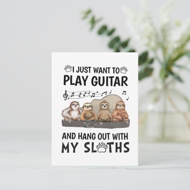 I Just Want To Play Guitar Shirt Cute Sloths Humou Postcard (Standing Front)