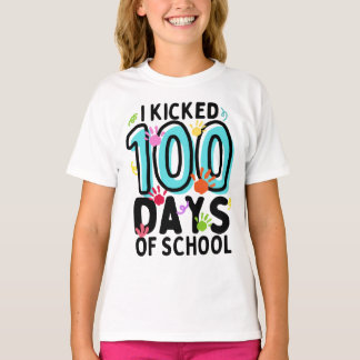 I Kicked 100 Days Of School  Colourful Palm Girls T-Shirt