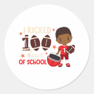 I Kicked 100 Days Of School Football African Black Classic Round Sticker