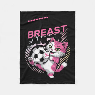 I Kicked Breast Cancer Cute Cat Soccer Fleece Blanket