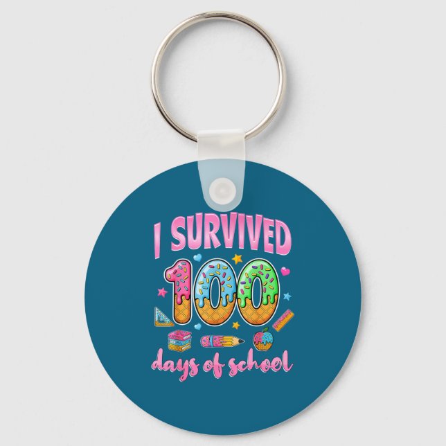 I Kid Groovy Survived 100 Days School Key Ring (Front)