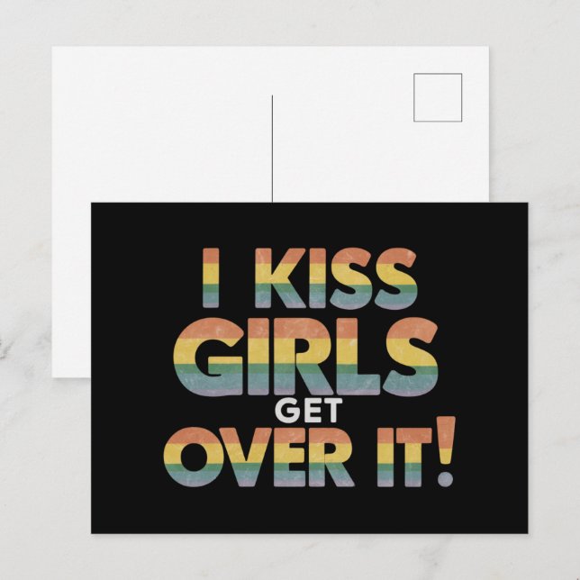 I Kiss Girls Get Over It Funny Lesbian Bisexual Postcard (Front/Back)