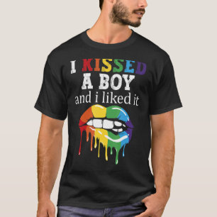 I Kissed A Boy And I Liked It LGBT Pride Rainbow L T-Shirt