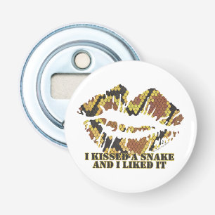 I Kissed a Snake Brown and Gold Print Bottle Opener