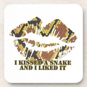 I Kissed a Snake Brown and Gold Print Coaster