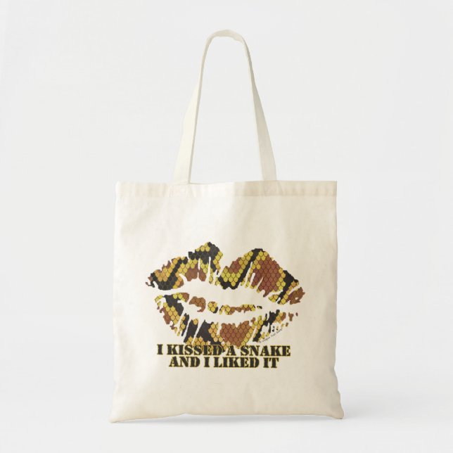 I Kissed a Snake Brown and Gold Print Tote Bag (Front)