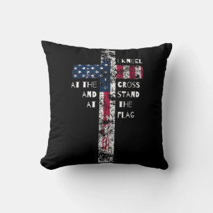 I Kneel at the Cross and Stand at the Flag Men Wom Cushion
