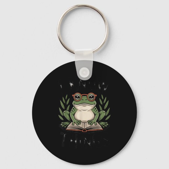 I know things funny book lover frog humour  key ring (Front)