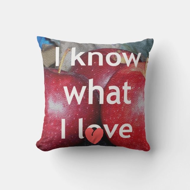 "I Know What I Love" – Apple-Themed Design Cushion (Front)