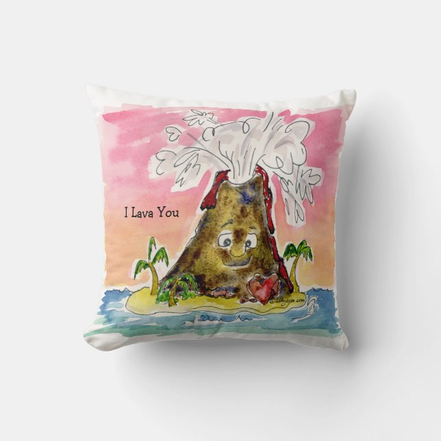 I Lava You Volcano Throw Pillow (Front)