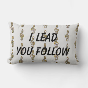 I Lead You Follow Gold Clef Pattern Conductor Lumbar Cushion