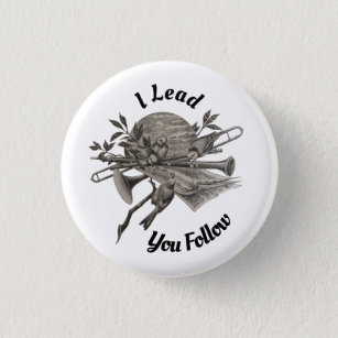 I Lead You Follow Vintage Band Instruments 3 Cm Round Badge