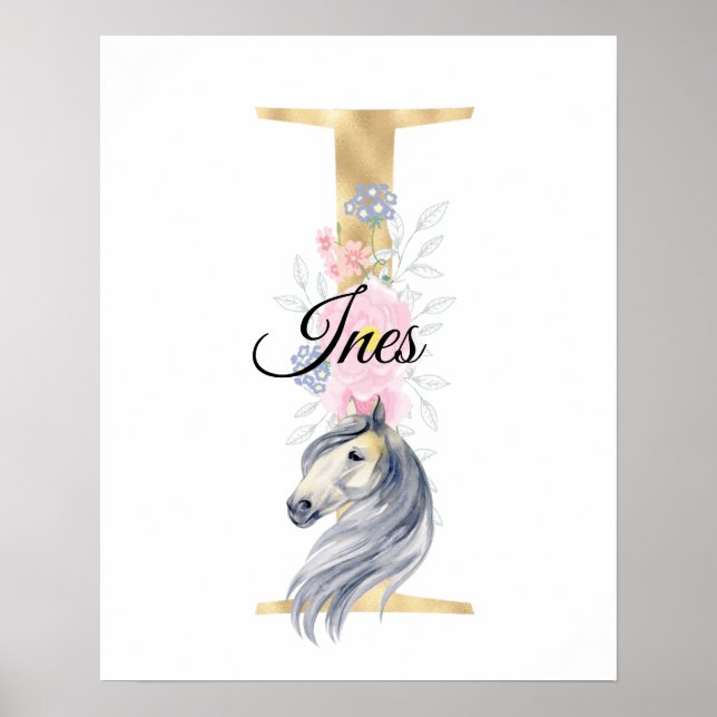 I letter personalized name monogram with horse poster (Front)