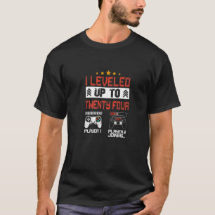I Levelled Up To 24 Retro Birthday Gamer Boy Mens T-Shirt