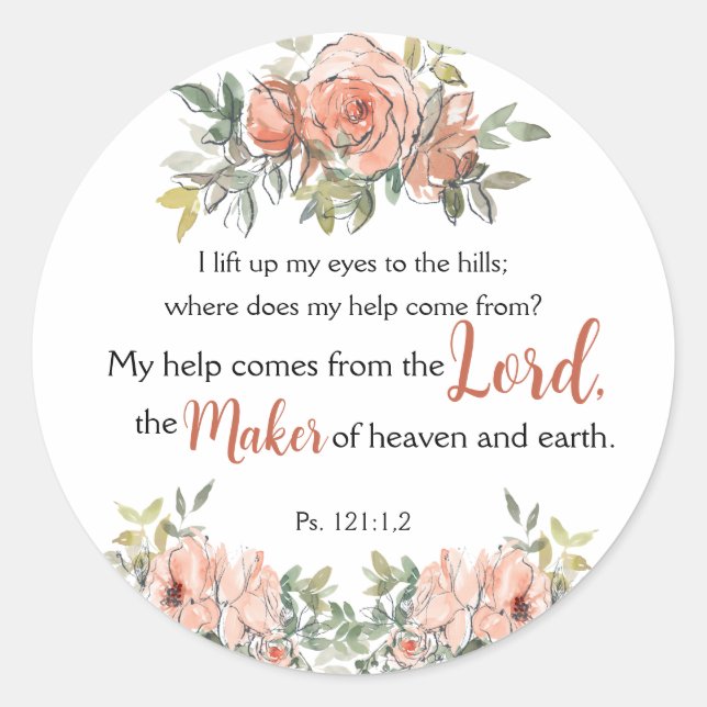 “I Lift Up My Eyes” Bible Verse  Classic Round Sticker (Front)
