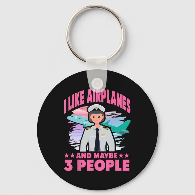 I Like Aeroplanes And Maybe 3 People  Key Ring (Front)