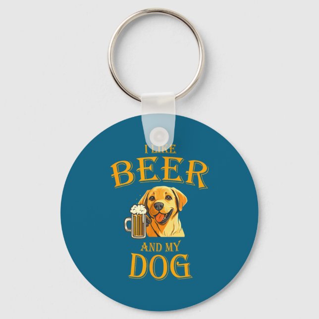I Like Beer And My Dog Beer And Dogs Funny Dog Quo Key Ring (Front)