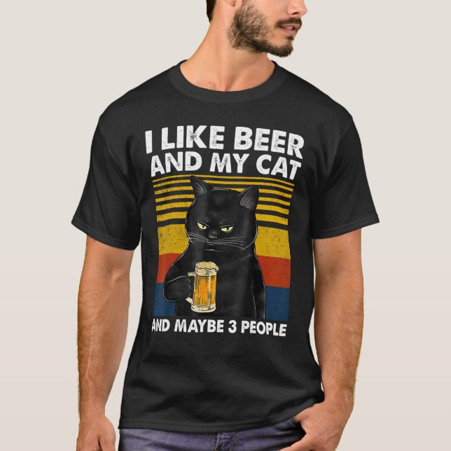 I Like Beer My Cat And Maybe 3 People  Cat T-Shirt (Front)