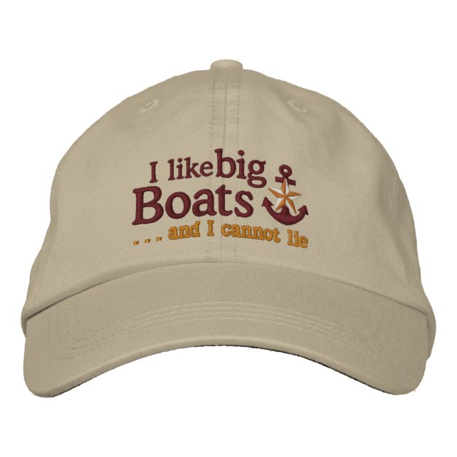 I like big boats Humourous Nautical Star Anchor Embroidered Hat (Front)