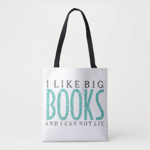 I Like Big Books Black & Teal Text Design Tote Bag