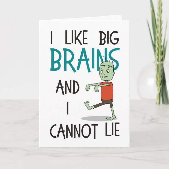 "I Like Big Brains" Cute Zombie Halloween Card (Front)