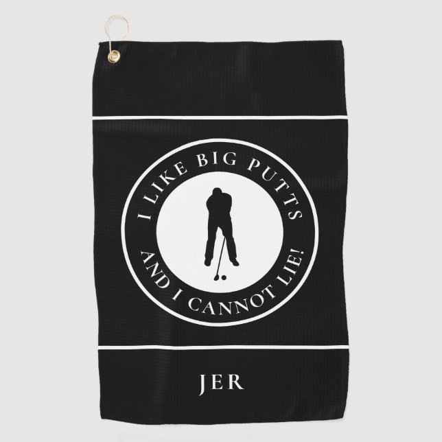 I Like Big Putts Funny Sports Golfer Modern Black Golf Towel (Front)