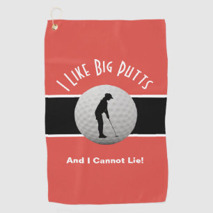I Like Big Putts Golf Humour Fun Black Red For Her Towel