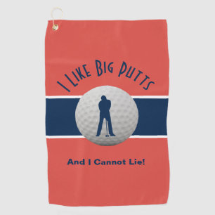 I Like Big Putts Golf Humour Fun Red Blue Golf Towel