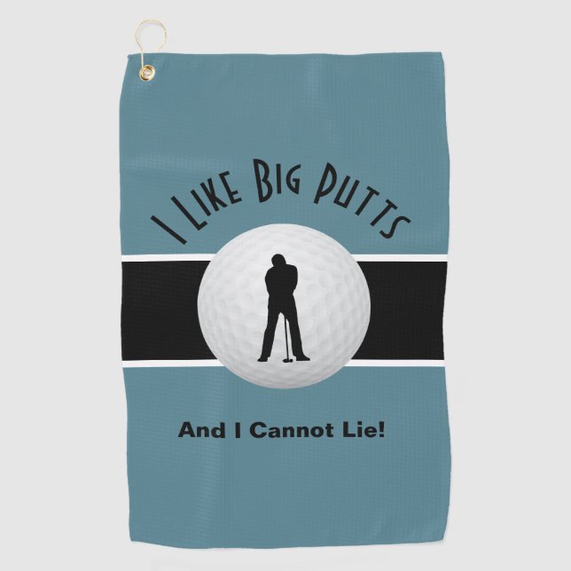 I Like Big Putts Golf Humour Funny Turquoise Black Golf Towel (Front)