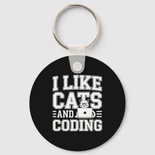 I Like Cats And Coding Programmer On Tech _-  Key Ring