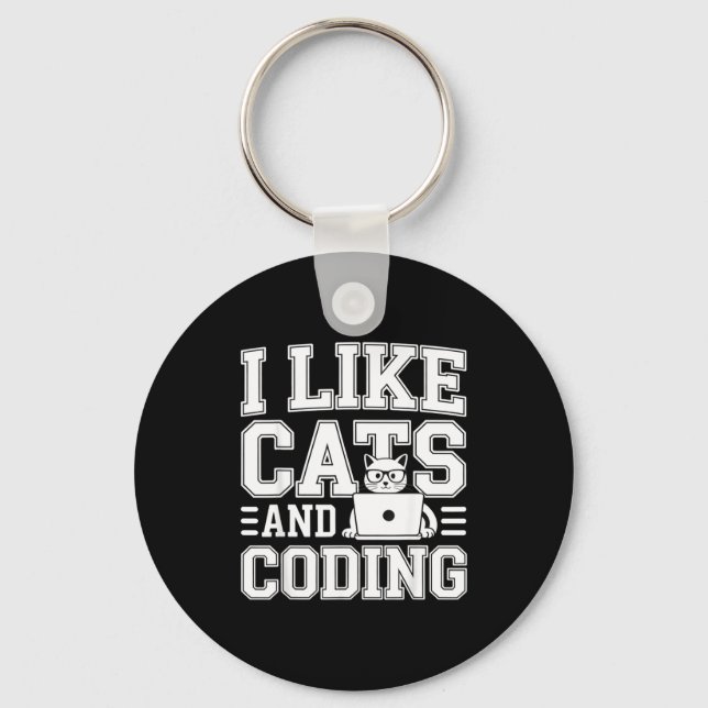 I Like Cats And Coding Programmer On Tech _-  Key Ring (Front)