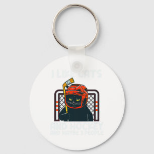 I Like Cats And Hockey And Maybe 3 People Black Ca Key Ring