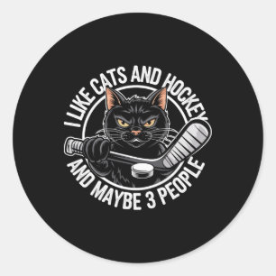 I Like Cats And Hockey And Maybe 3 People Cat Hock Classic Round Sticker