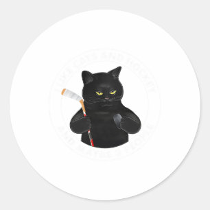 I Like Cats And Hockey And Maybe 3 People Funny Bl Classic Round Sticker