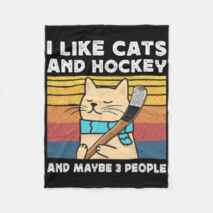 I Like Cats And Hockey And Maybe 3 People Retro Fu Fleece Blanket
