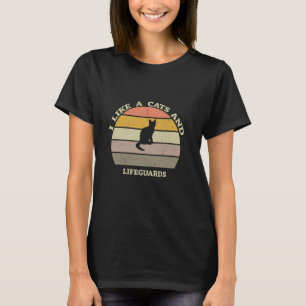 I Like Cats And Lifeguards Sunset Retro Cat Lover' T-Shirt