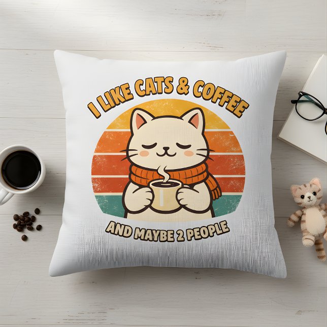 "I Like Cats & Coffee" Humourous Throw Pillow (Creator Uploaded)