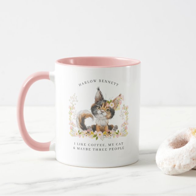 I Like Coffee, My Cat & 3 People | Monogram Mug (With Donut)
