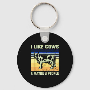 I Like Cows & Maybe 3 People Funny Cow Lover Q Key Ring