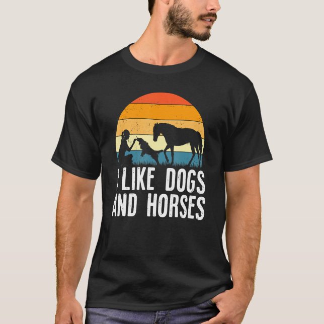 I Like Dogs And Horses Riding Daughter Retro Vinta T-Shirt (Front)