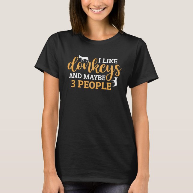 I Like Donkeys And Maybe 3 People T-Shirt (Front)