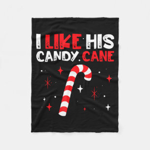 I Like His Candy Cane Couple Matching Christmas Fleece Blanket