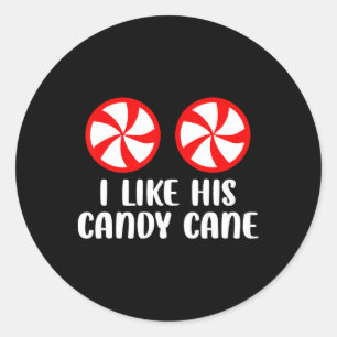 I Like His Candy Cane Fun Christmas Couples Matchi Classic Round Sticker