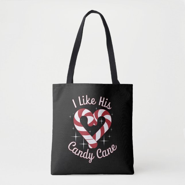 I Like His Candy Cane Funny Couples Matching   Tote Bag (Front)