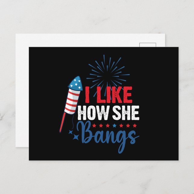 I Like How She Bangs Patriotic July 4th Couple Postcard (Front/Back)