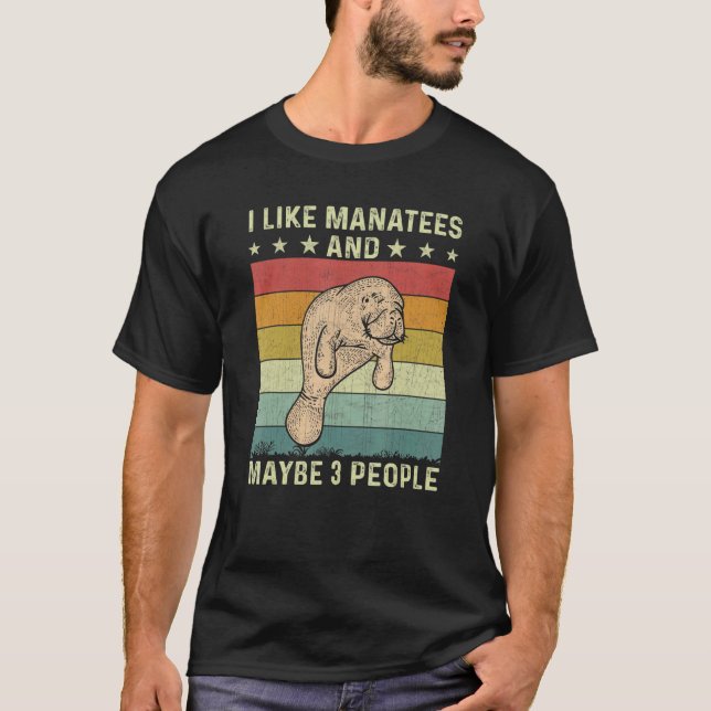 I Like Manatees And Maybe 3 People Retro 60s 70s M T-Shirt (Front)