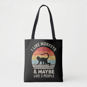 I Like Monkeys & Maybe 3 People Funny Retro Vintag Tote Bag