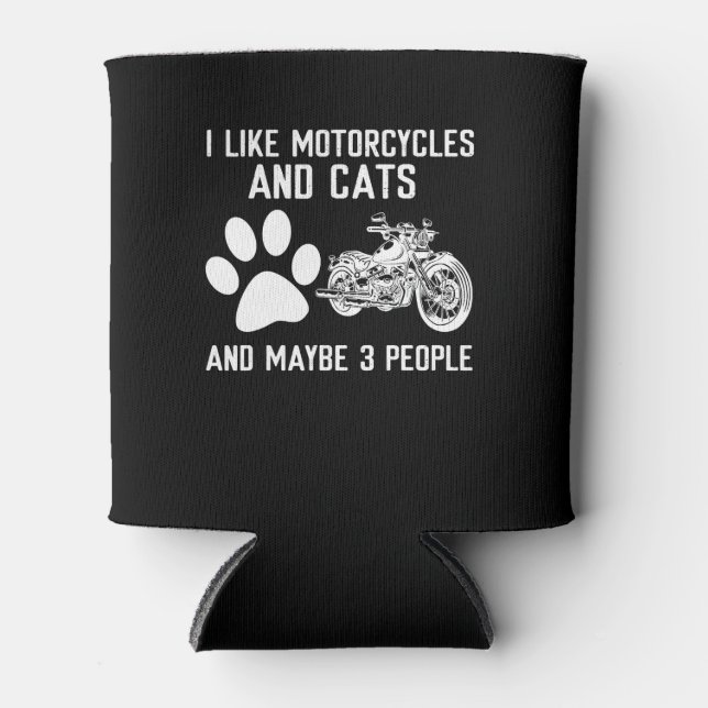 I Like Motorcycles And Cats Funny Art Gift Can Cooler (Front)