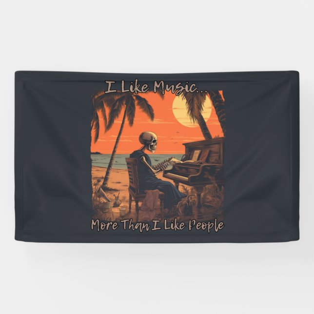 I like music more than people, skull design sunset banner (Horizontal)