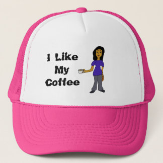 I Like My Coffee Latina Female Cartoon Trucker Hat